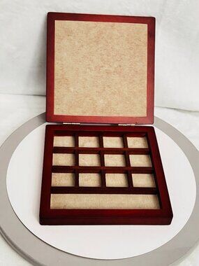 Wooden 5.5" Square Storage Box For Jewelry Trinket Box 13 Compartments Brown Tan
